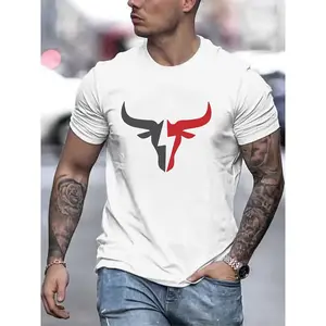 Summer new men's casual fashion short-sleeve printed micro-elastic ribbed round-neck comfortable breathable T-shirt