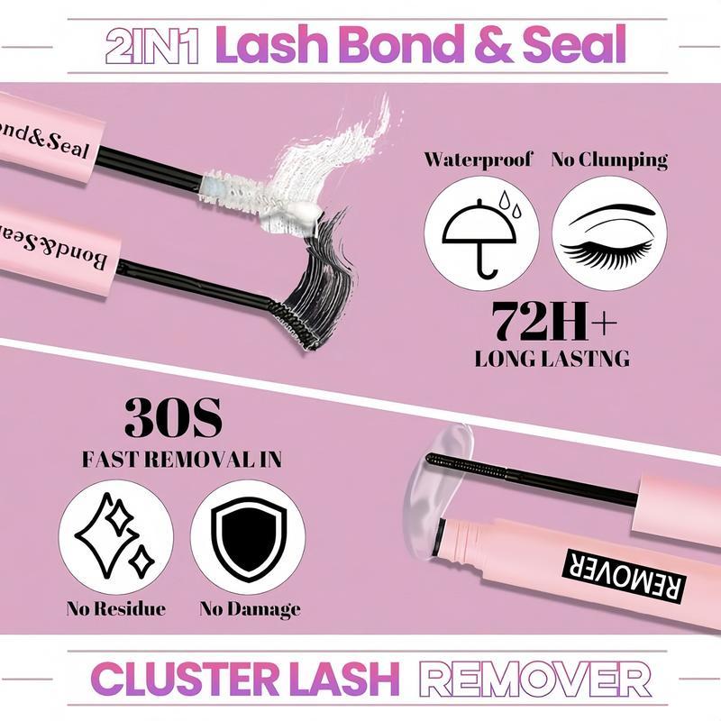 2026 new 4 in 1 Eyelash Extensions Kit with Bond Seal Tweezers Brush for DIY Asian Doll Lash Clusters Professional Eye Makeup Tools for Women Girls Set Flawless Cosmetic Set