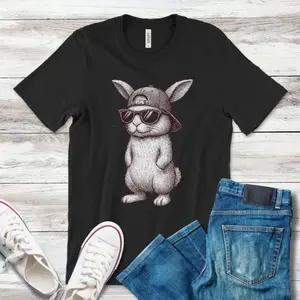 Cool Bunny Easter Shirt with Sunglasses and Cap Funny Rabbit Gift for Boys Men Kids Youth Easter Outfit Tee