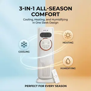 Bladeless Tower Fan & Heater Combo - 3 Speeds, 2 Heat Settings, Remote Control | Safe for Bedroom, Quiet Operation, All-Season Comfort | Fast 28ft/s Airflow for Home & Office