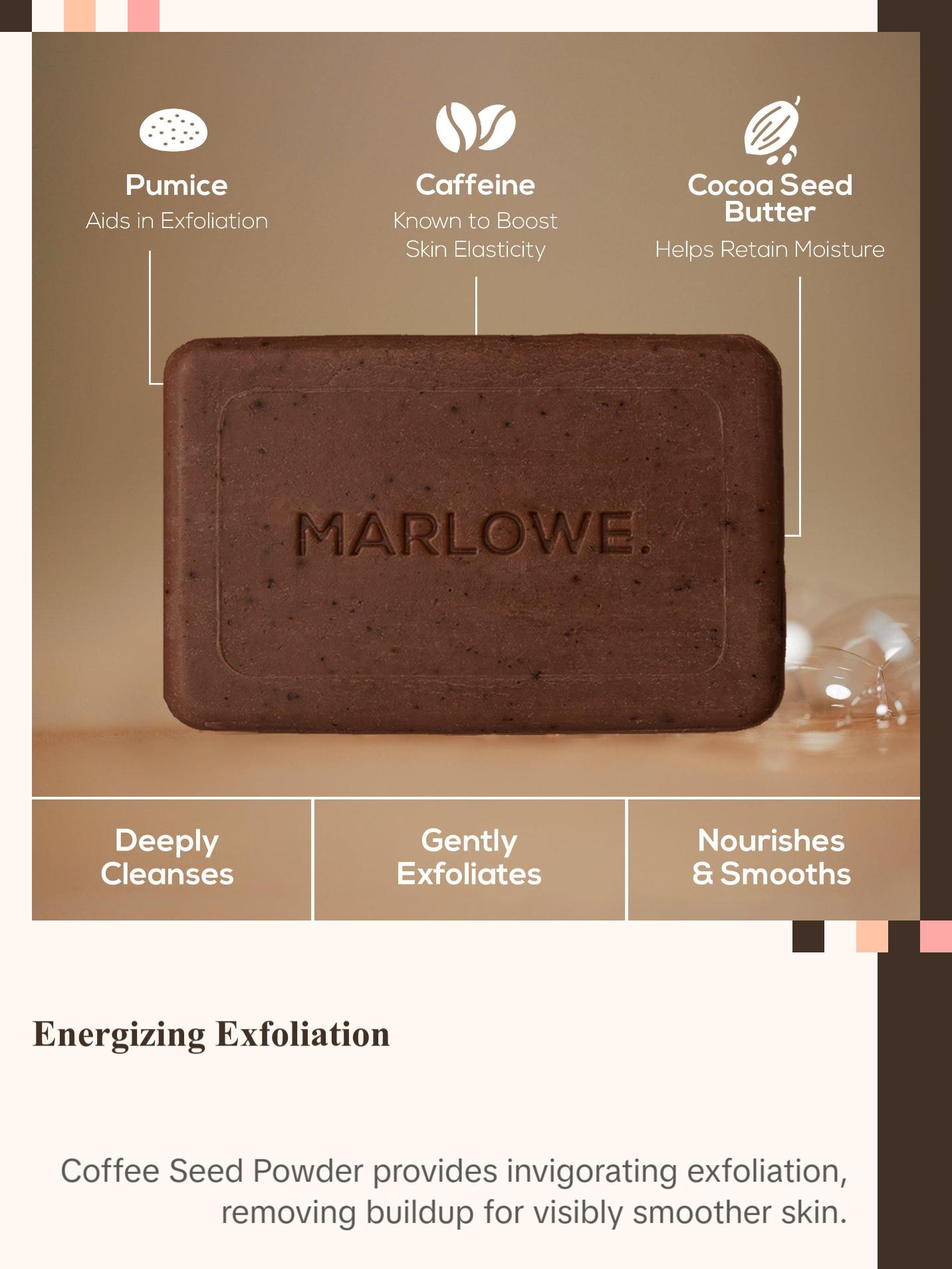 MARLOWE. No. 109 Energizing Coffee Soap Bar for Men - Fresh Brew Scented Body Soap Blend with Cocoa and Coconut Notes Caffeine Exfoliate Moisturize Cleanser Cleansing