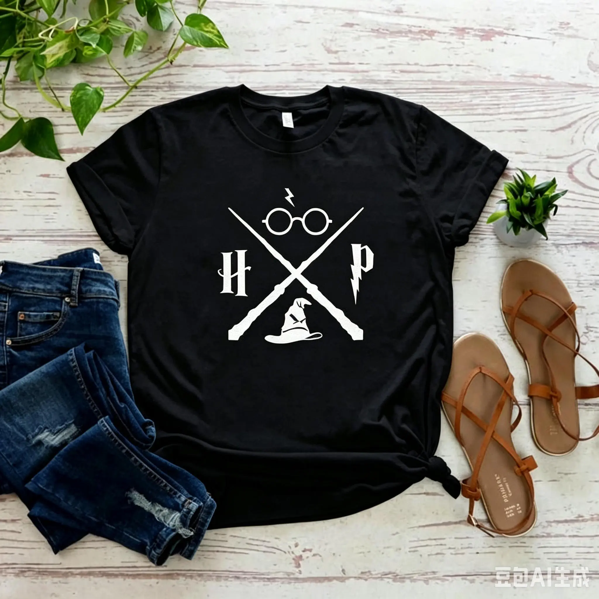 Wizard Hat Shirt Wizard Wand T Shirt HP Shirt Gift Short Sleeve Graphic T Shirts Magic School T-shirt Summer Fashion Tees