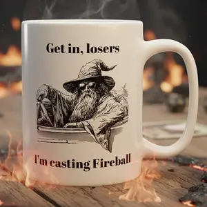 [Sale Up To 50%] Fireball Wizard Mug: Funny Dungeons and Dragons Coffee Cup, Critical Role & BG3 Humor, 11oz & 15oz ceramic mug