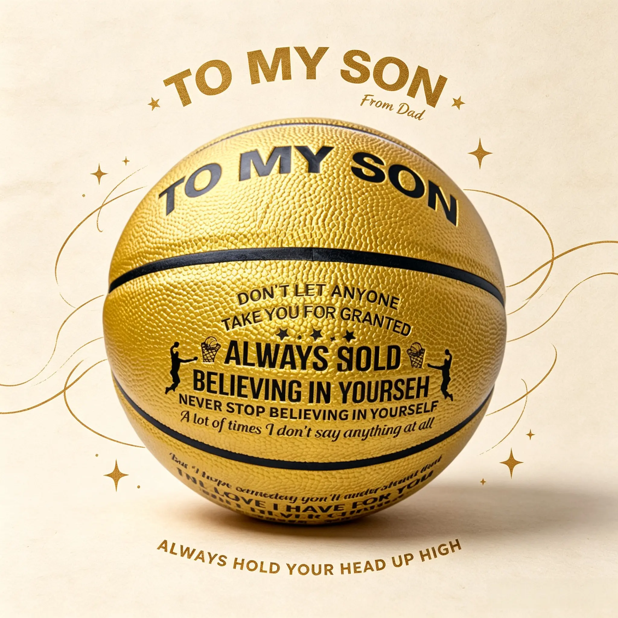 Engraved Gold Basketball - To My Son, Sentimental Sports Gift For Basketball-Loving Teen Boys From Dad