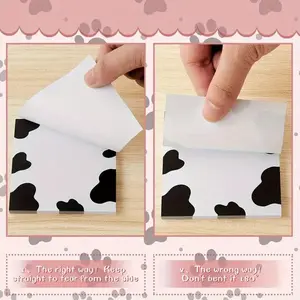 Cute Cow Print Notes Set, 2 Pieces, 50 Pages Per Piece, Self-Adhesive Sticky Notes, School Office Home Notebook Supplies