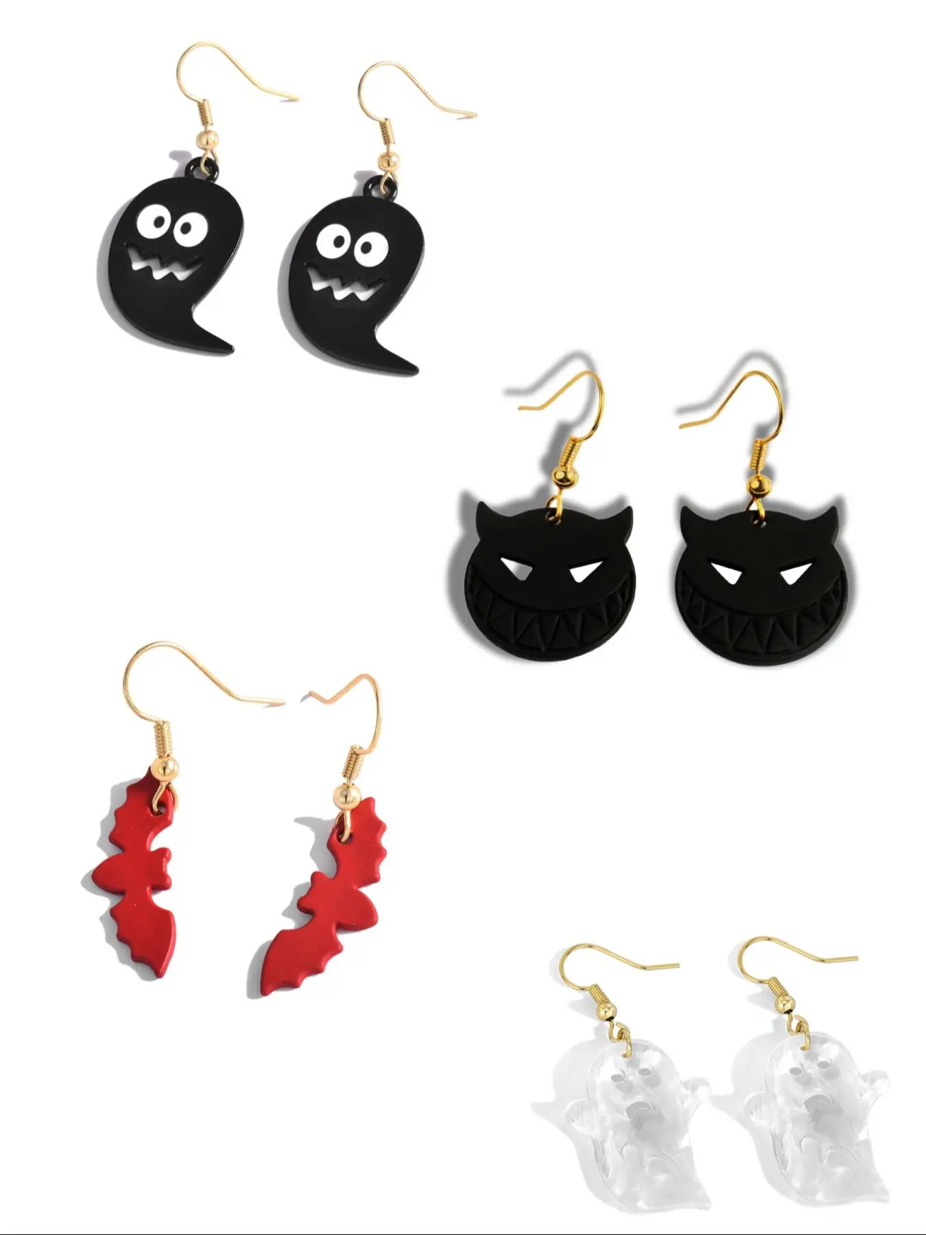 Ghost & Bat Design Dangle Earrings, Cute Cartoon Dangle Earrings, Fashion Jewelry Accessories for Women & Girls Halloween Party