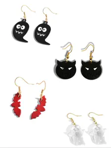 Ghost & Bat Design Dangle Earrings, Cute Cartoon Dangle Earrings, Fashion Jewelry Accessories for Women & Girls Halloween Party