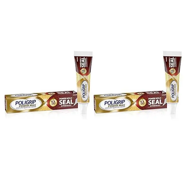 Super Poligrip Denture Adhesive Cream, Pack of 2 | Power Max | Power Hold | Food Seal | 2.2 oz | Flavor Free