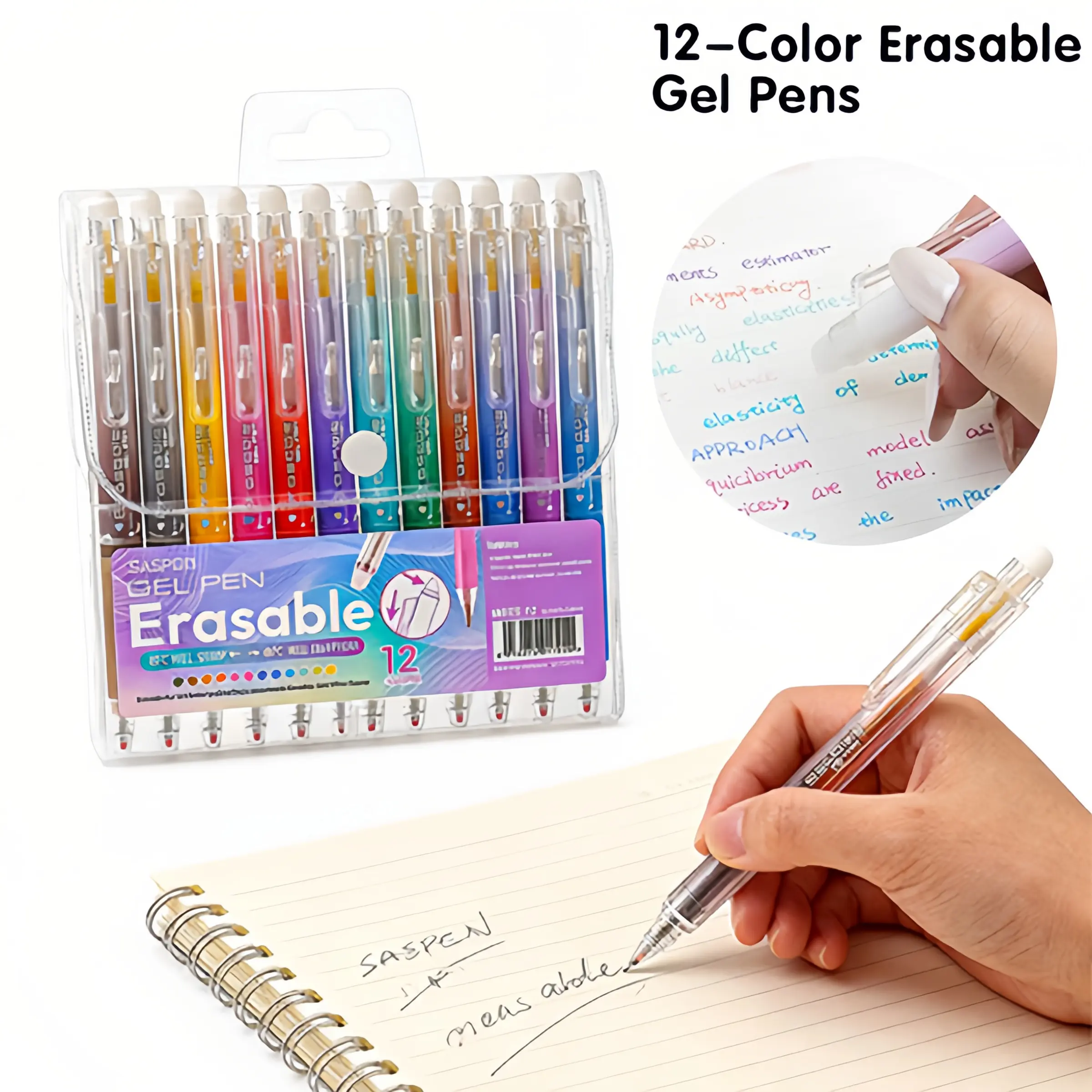 12-Pack Erasable Gel Pens Set– Retractable 0.7mm Fine Point Clicker Pens in 12 Vibrant Colors, Smooth & Easy to Erase, Magical Pen for Students, Teachers, Artists, Journaling, Planners & Puzzles, Creative Gift