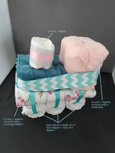 Train diaper cake - Peach, green, flowers