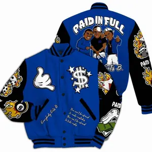 Hyper Royal 12s Varsity Jacket, Paid In Full Graphic Baseball Coat, All Over Print Streetwear Style, Trendy Casual Outfit Gift