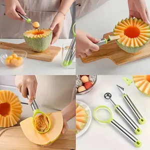 Stainless Steel Watermelon Scoop, Fruit Carving Kit, Multipurpose Fruit Spoon, Ice Cream Scoop, Multifunctional Long Handle Spoon, Baking Tool, Kitchen Supplies