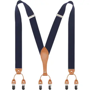 Mens Suspender Wide Leather 6 Metal Clips Adjustable Straps Y Shape