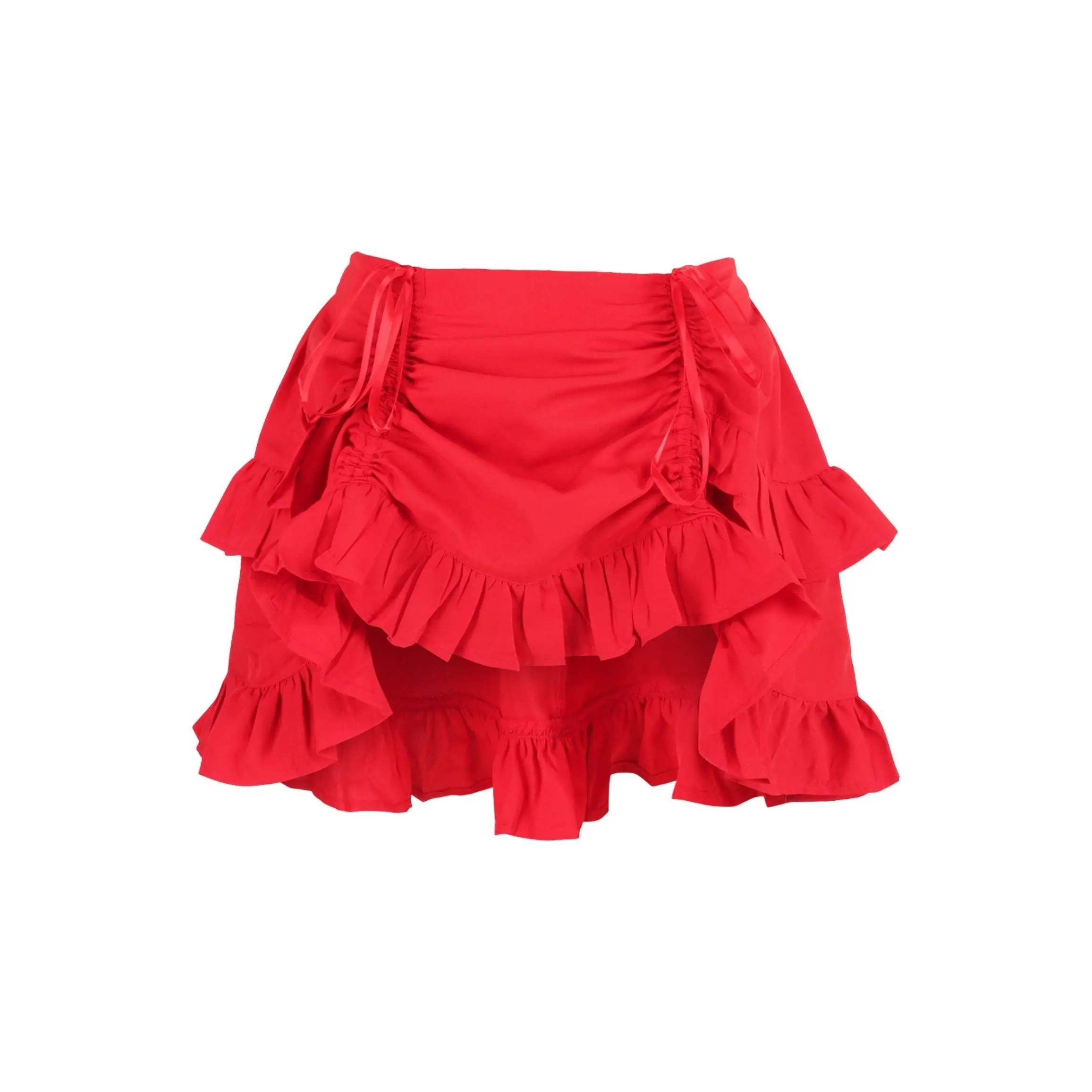 Red Crepe Ruched Bustle Skirt