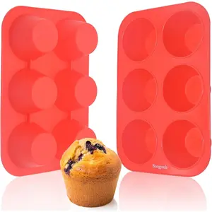 2 Pack Silicone Large 6 Cup Muffin Pan, Non-Stick Jumbo Food Grade Cupcake Molds Perfect for Egg Muffin Big Cupcake