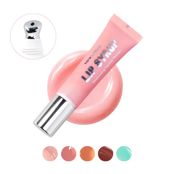 Kara Beauty Lip Syrup Moisturizing Peptide Therapy Lip Balm | Hydrating Plumping Gloss | Shea Butter Peptide Formula | Cooling Metal Tip Applicator | Hydrating Lip Treatment