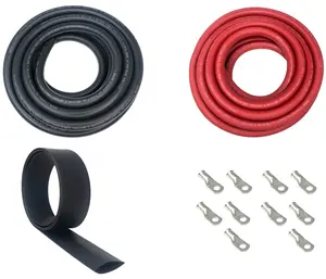 4 Gauge Welding Battery Cable Kit - Includes 5 pieces of 3/8 + 5 pieces of 5/16" Tinned Copper Cable Lugs and 3 Feet Black Heat Shrink Tubing
