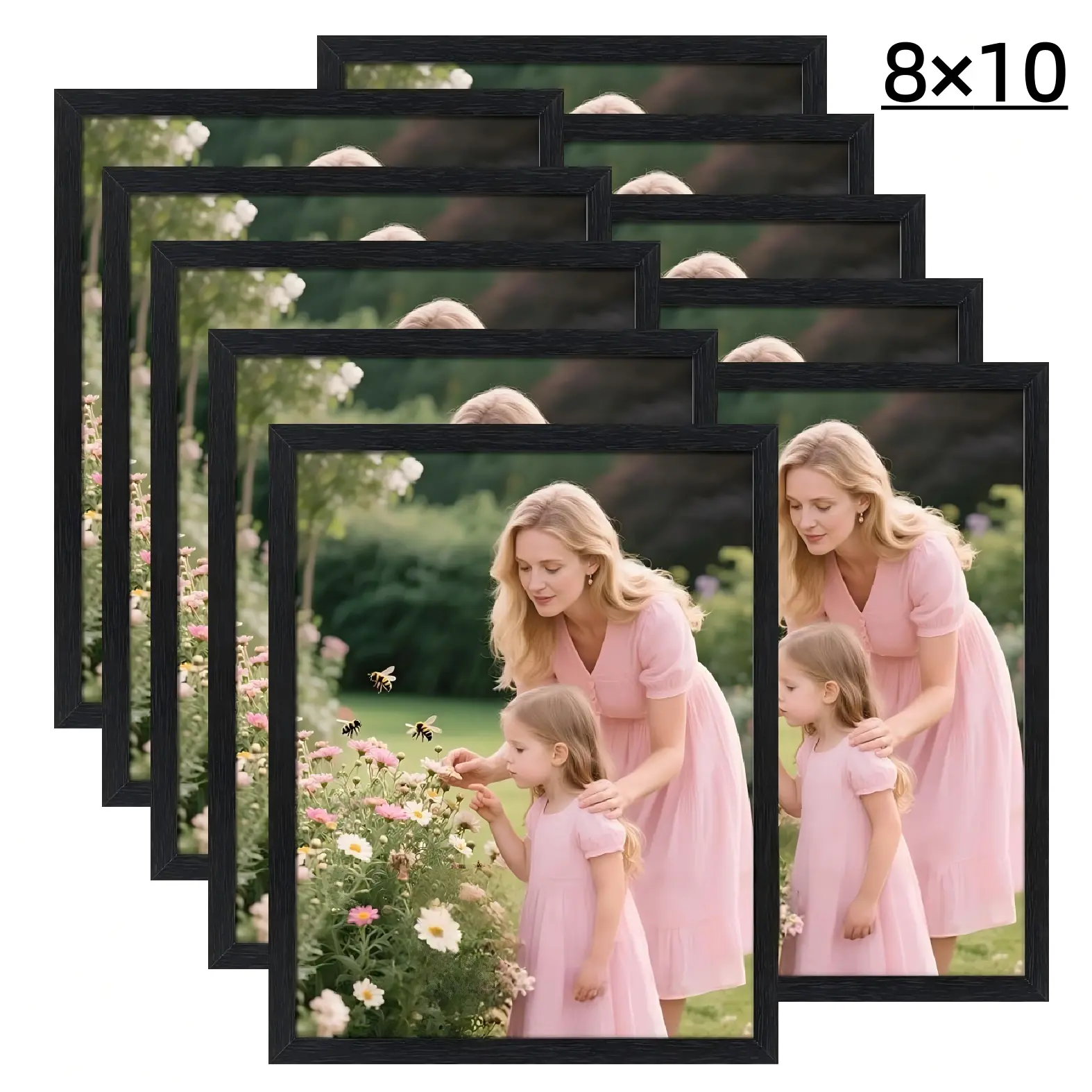 8x10 5×7  Picture Frame Set - 10/5 Pack, Textured Black Solid Wood,, Gallery Photo Frame, Table or Wall Display Decor Mother