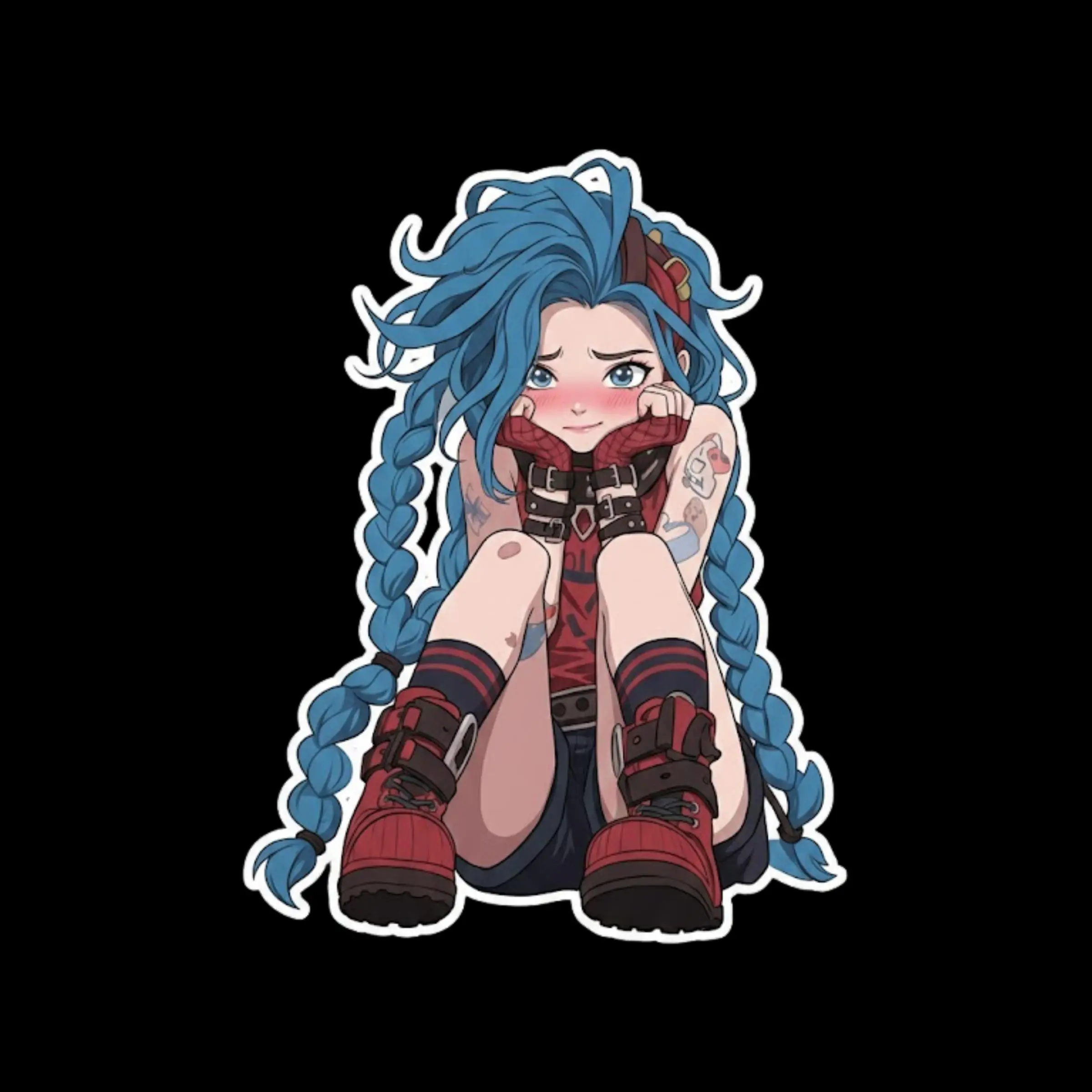Jinx Shy Anime Girl Sticker,  Cute Blushing Waifu Aesthetic Vinyl Decal for Laptop Journal