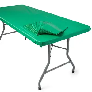 8 Ft. Bulk 12 Pc. Green Rectangle Fitted Disposable Plastic Tablecloths