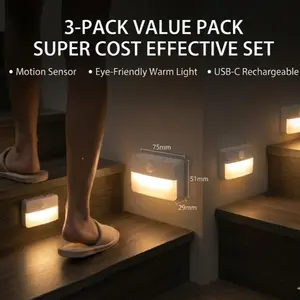 Wireless Motion Sensor Night Light (Rechargeable), LED Stair Lights with Auto On/Off, Eye-Friendly Warm Glow for Hallway, Bathroom, Step, Closet & Bedroom, Magnetic Stick-on (Value Pack) lamp emergency