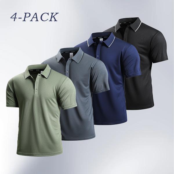 Men's 4-Pack Classic Polos - Color-Block Trim, Soft Comfort Fabric, Perfect for Business Casual & Weekend Wear