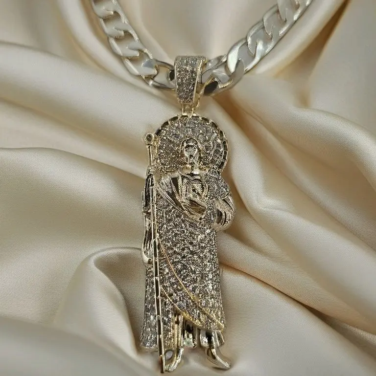 (29) #1 3 inches New San Judas and chain 24 inches , 14k gold plated.
