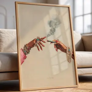 Luxury Smoking Art Print Elegant Feminine Hands Holding Joint, High Fashion Weed Poster, High Aesthetic Print for Bar or Kitchen Room Decoration Photo Artwork