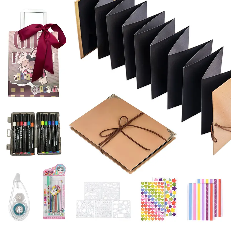 99+ Inch Accordion Foldable Scrapbook Album - Preserves Memories, for Weddings, Travel, Lovers, Friends, Graduation, Anniversary, Family | DIY Craft Kit with Markers, Stickers, Dot Glue & Gift Bag