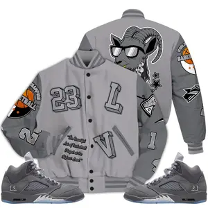 Retro Wolf Grey 5s Varsity Jacket Outfits, AIR Number 23 Got Em T-Shirts To Match Sneaker