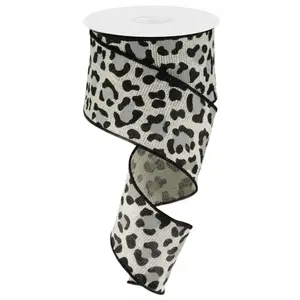 2.5" x 10yd Leopard Ribbon – Ivory/Silver/Black/Grey