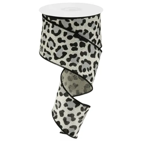 2.5" x 10yd Leopard Ribbon – Ivory/Silver/Black/Grey