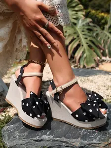 Vintage Wedge Sandals Women Thick Sole Platform Fish Mouth Roman Shoes, Strappy Summer Sandals, Textile Upper, Round Toe, Rubber Sole, Spring & Fall Casual Footwear, Breathable Summer Sandals