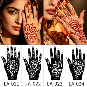 4pcs Reusable Self-Adhesive Hand Stencils - Floral Pattern Stencil Stickers, perfect for DIY body painting, ideal for parties and events, and also suitable for crafts, reusable.