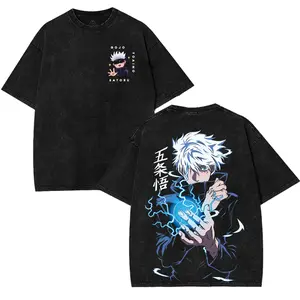 Gojo Satoru "Limitless" JJk Jujutsu Kaisen Anime Manga 2 Sided Washed T-Shirt Menswear 90s Soft Graphic Tee Gift Classic Vintage Oversized Crewneck Cotton Fabric casual streetwear Seamless Rib Collar 100% Premium Cotton 230gsm Top Tshirt Clothes - Gamis