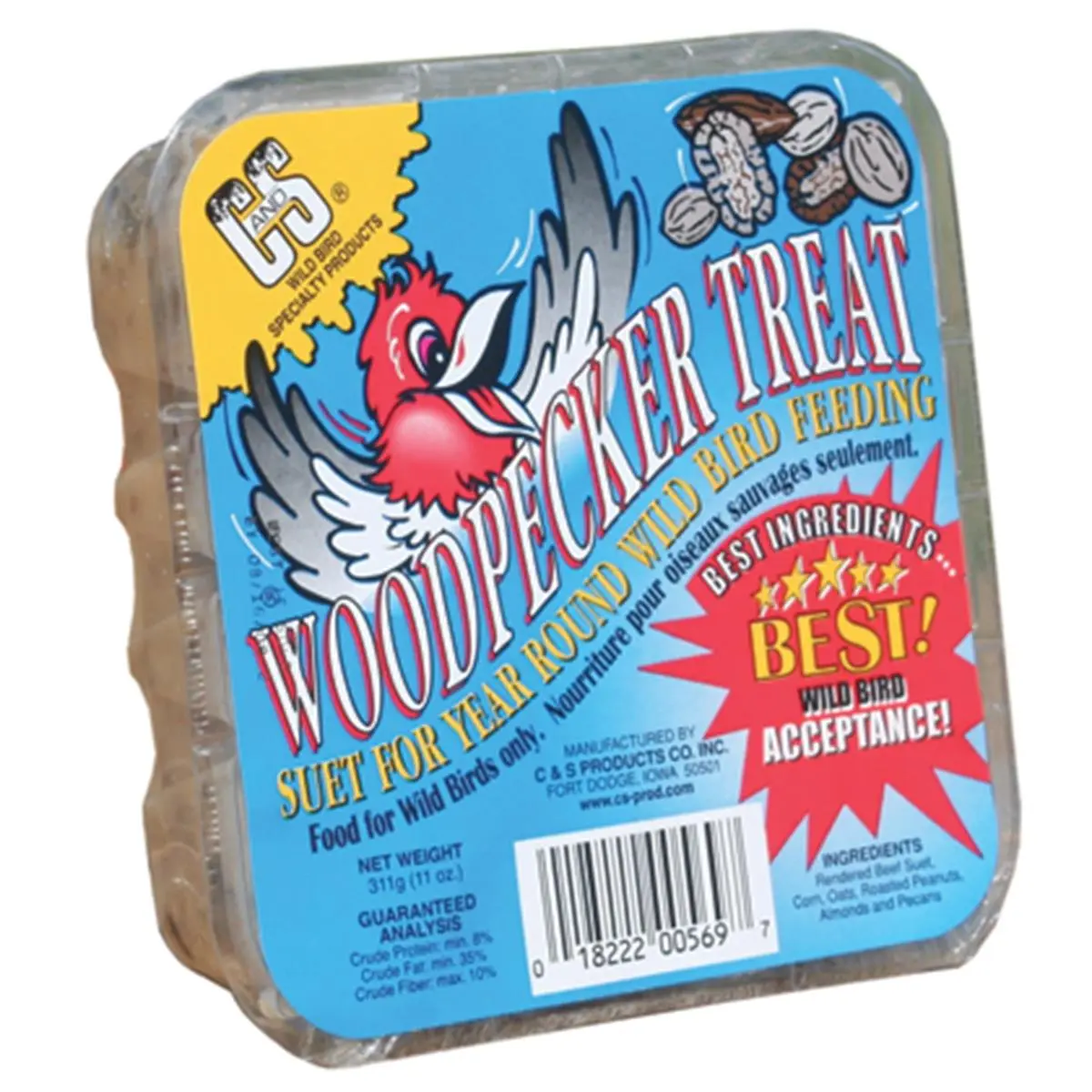 C&S Woodpecker Treat (Model CS12569) - Pack of 12, Wild Bird Feeding Supply with Peanuts, Almonds, Beef Suet