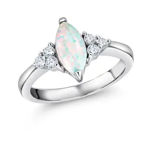925 Sterling Silver Lab Created Opal And Cz Ring, Created Opal Ring, Opal Engagement Ring, Marquise Opal Ring, Opal CZ Ring, Silver Cz Ring, Silver Jewelry