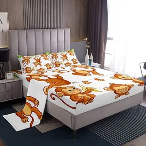 Feelyou Cute Monkey Banana Animal Motif Bedding Set - Durable Microfiber Bedsheet Sets, Breathable Sheets, Soft Wild Animal Pattern Bedding for Bedroom Collection, Breathable Durable Sheets