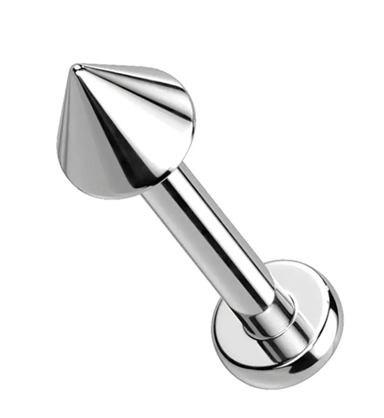 Spike 316L Stainless Steel Labret Piercing Jewelry - 14g/16g Externally Threaded Piece, Disk Tip, Unisex Punky Lip Stud for Healed Pierces, Bold Balanced Look