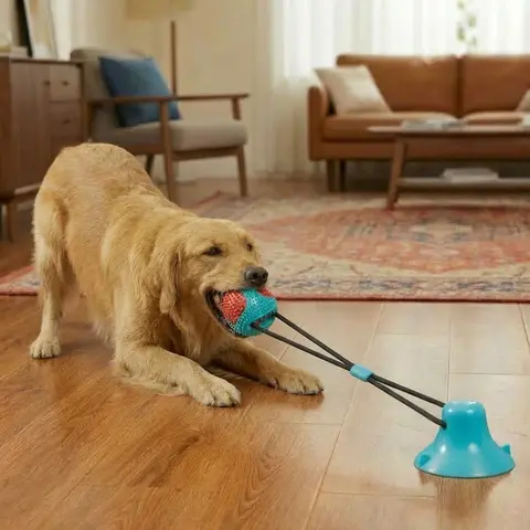 Interactive Suction Dog Toy, Interactive Tough Chewer, Durable Chew Ball with Bell, Treat Dispenser, Sound Feature, Training & Pull Game, Essential Pet Fun Gear