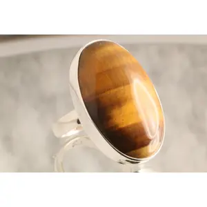 Golden Vigil - Tiger's Eye 925 Silver Adjustable Ring