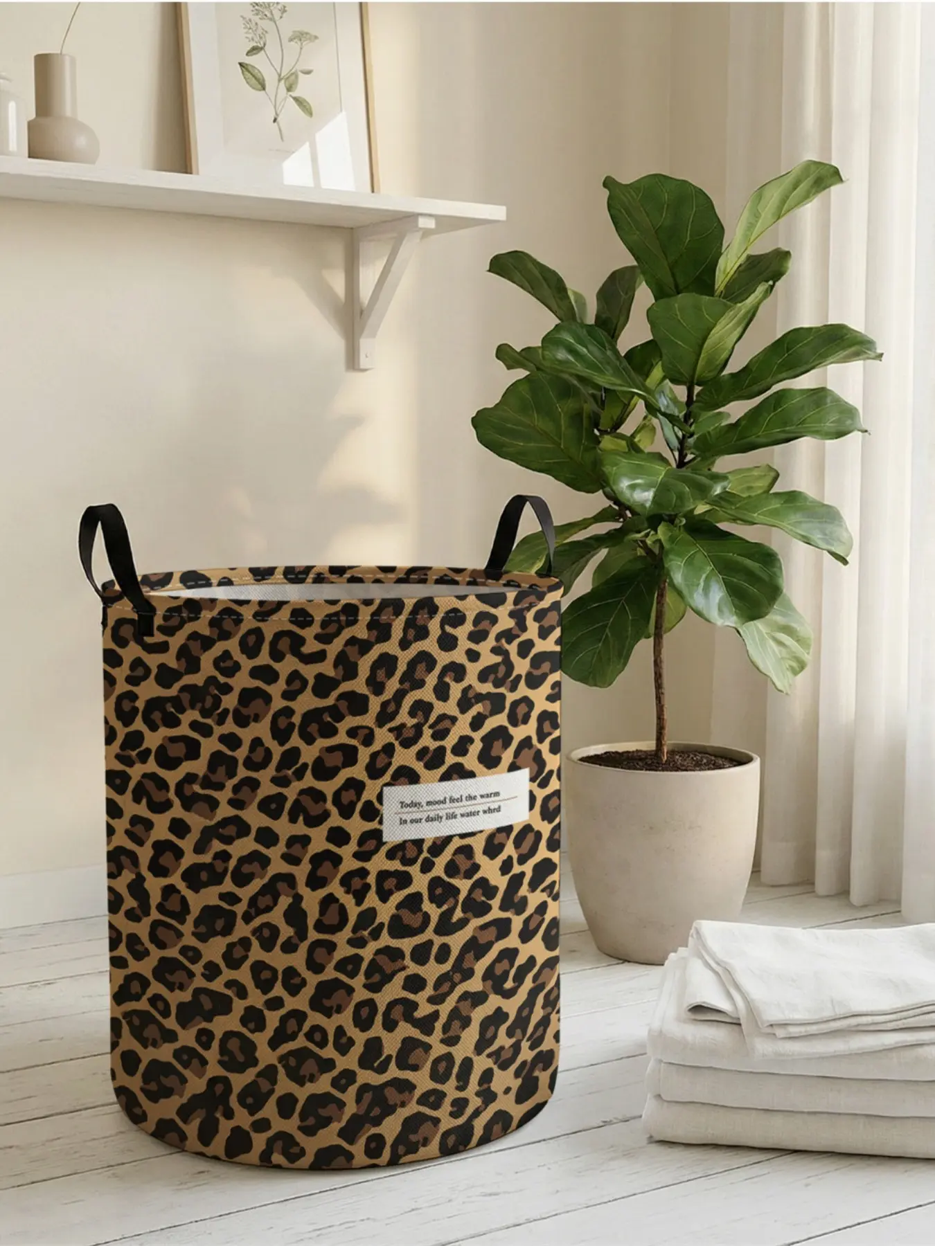 1 set of leopard print pattern 2D printed open storage box, double handle reinforcement + foldable storage | dirty laundry storage/toy organization/home decoration all-in-one Laundry Hamper, Laundry Basket, Laundry Bin
