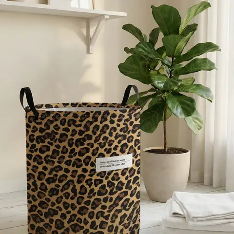 1 set of leopard print pattern 2D printed open storage box, double handle reinforcement + foldable storage | dirty laundry storage/toy organization/home decoration all-in-one Laundry Hamper, Laundry Basket, Laundry Bin