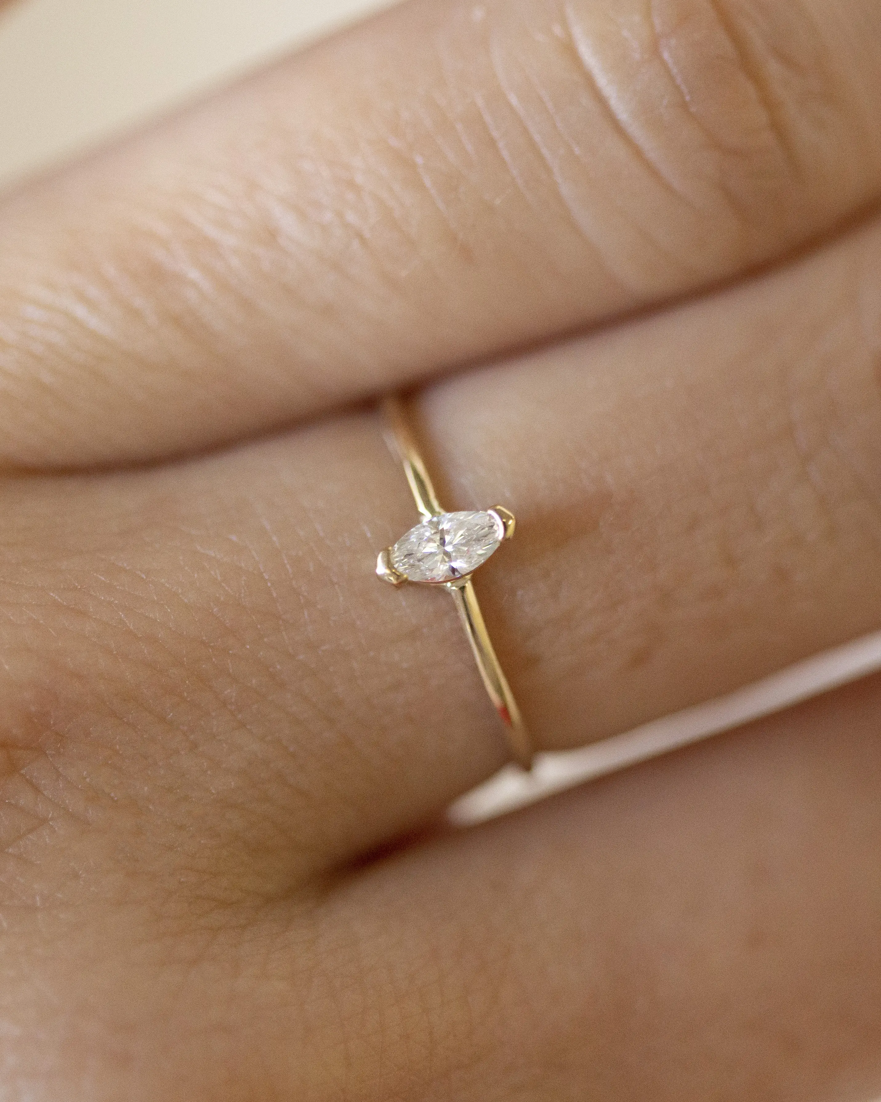 Dainty 14k gold marquise lab diamond ring | Timeless, minimalist, and perfect for stacking or gifting