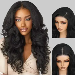 4X6 Glueless Wear to Go Wig-Yaki Body Wave Synthetic Wig Pre Plucked Hairline Pre Cut for Women Soft and Bouncy