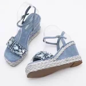 Trendin Mode Women's Velvet High Wedge Sandals 10cm Heel