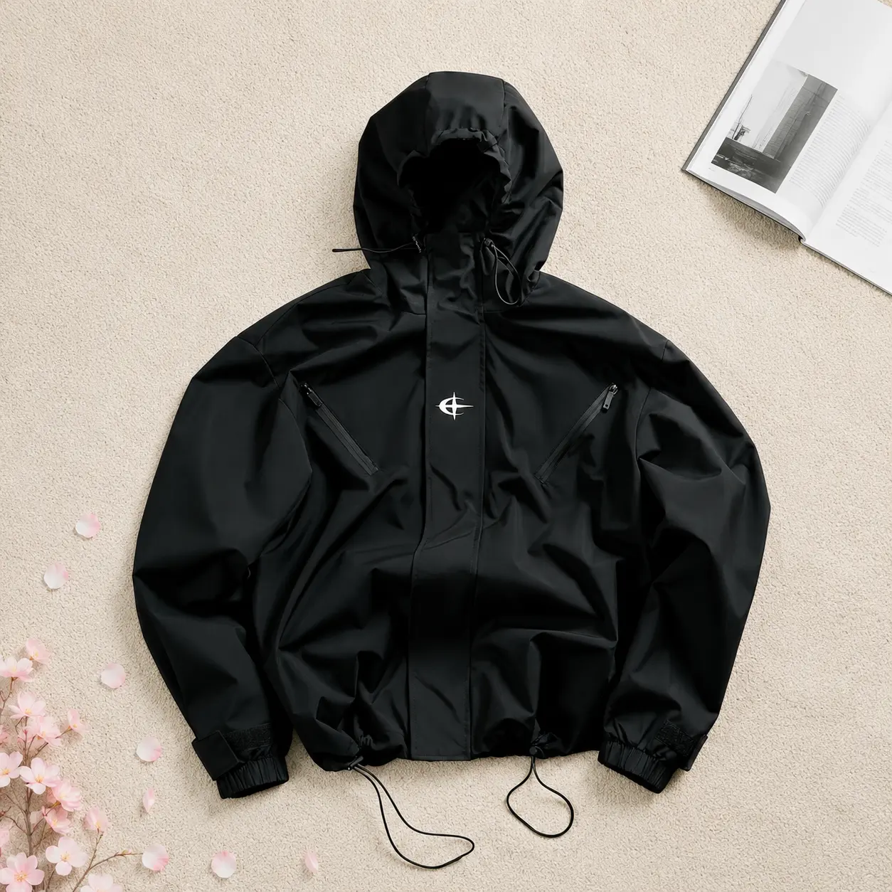 Men's Techwear Cherry Blossom Jacket| Waterproof Oversized Japanese Streetwear Coat, Harajuku Style Windbreaker, Cyber Y2K Aesthetic, Utility Fashion, Baggy Fit Outerwear, Viral Menswear 2026 Vintage Leopard Print Fleece Jacket Buffalo Plaid Sherpa