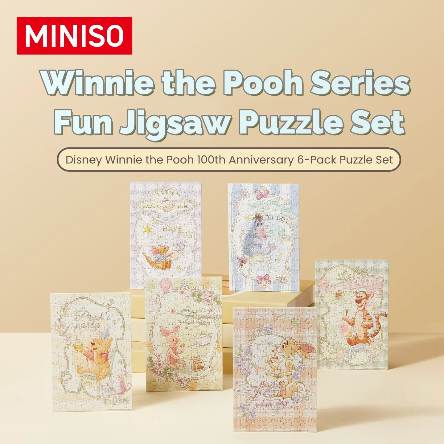 MINISO x Disney Winnie the Pooh 100th Anniversary Puzzle Set | 6 Boxes of 100-Piece Jigsaw Puzzles for Kids, Adults & Collectors