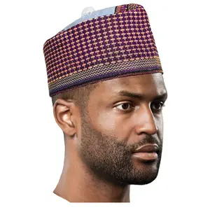 Dahfi Purple and Gold Hausa Mallam Cap Fulani Hula Hand-Crafted African Traditional Kufi hat-DPHMHPG09