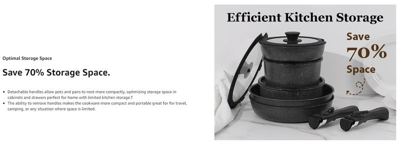 SODAY 15pcs Pots and Pans Set Non Stick, Cookware Sets with Detachable Handle, Nonstick RV Kitchen Cooking Set Removable Handles, Oven Safe,Stackable, Frying, Kitchenware,stock up on specials,TikTokShopBlackFriday